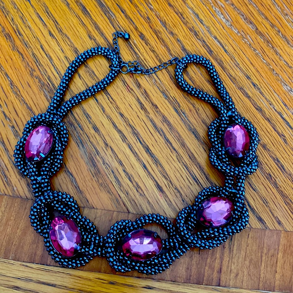 Beautiful Black knot beaded necklace with pink gemstones